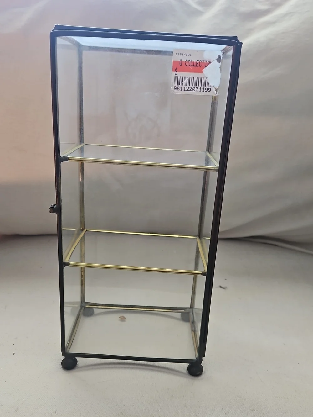 Glass Display Cabinet Gold Accents - Small With 3 Shelves